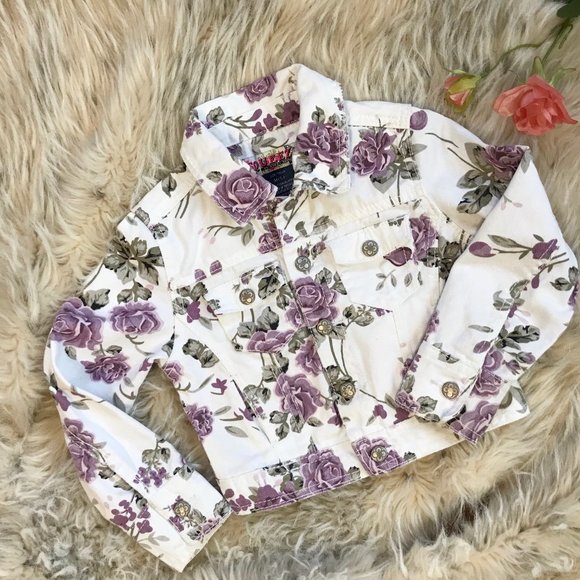Squeeze Original Denim Other - Squeeze Girls Denim Crop Jacket White Floral M